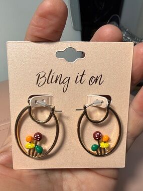 Gold Hoop Earrings with Colorful 🍄 mushrooms 🍄🟫